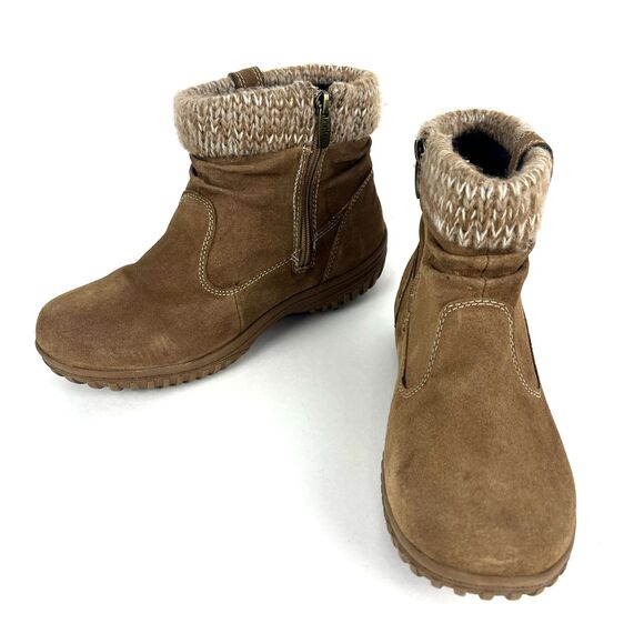 Khombu Suede Ankle Boots Womens SZ 9 Chestnut Zip Faux Fur Outdoors Gorpcore - Picture 2 of 13